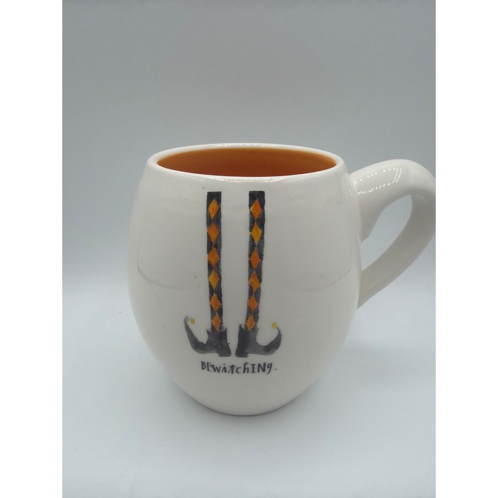 Rae Dunn BEWITCHING Halloween Witch Legs Mug Orange Interior Artisan Collection